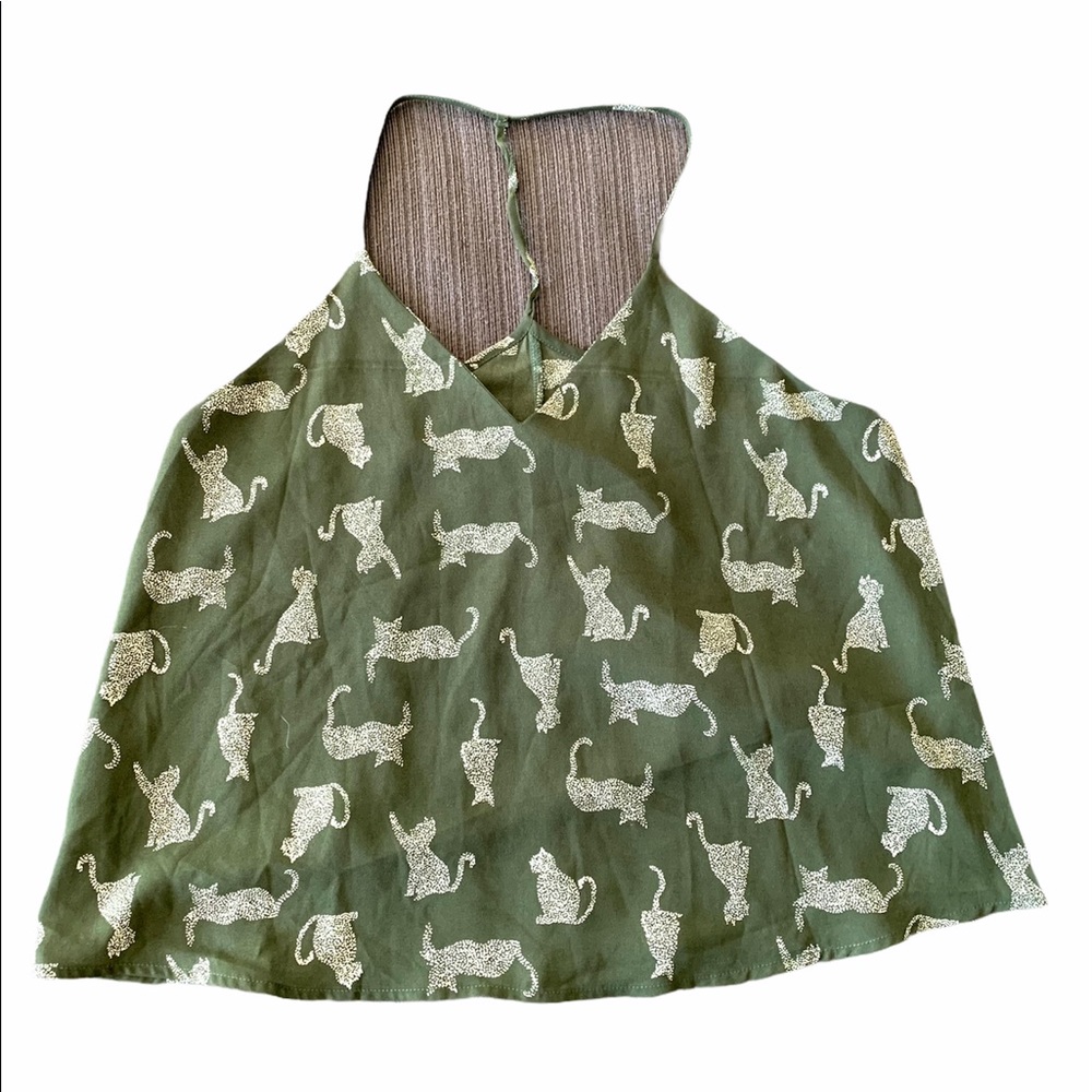 Wet Seal Tank Top Khaki Kittens Print Size M